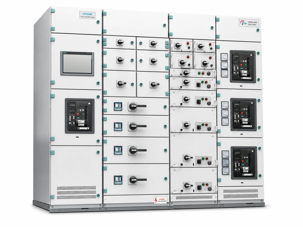 SIVACON 8PT4000 fixed-mounted low-voltage switchboard, front view.