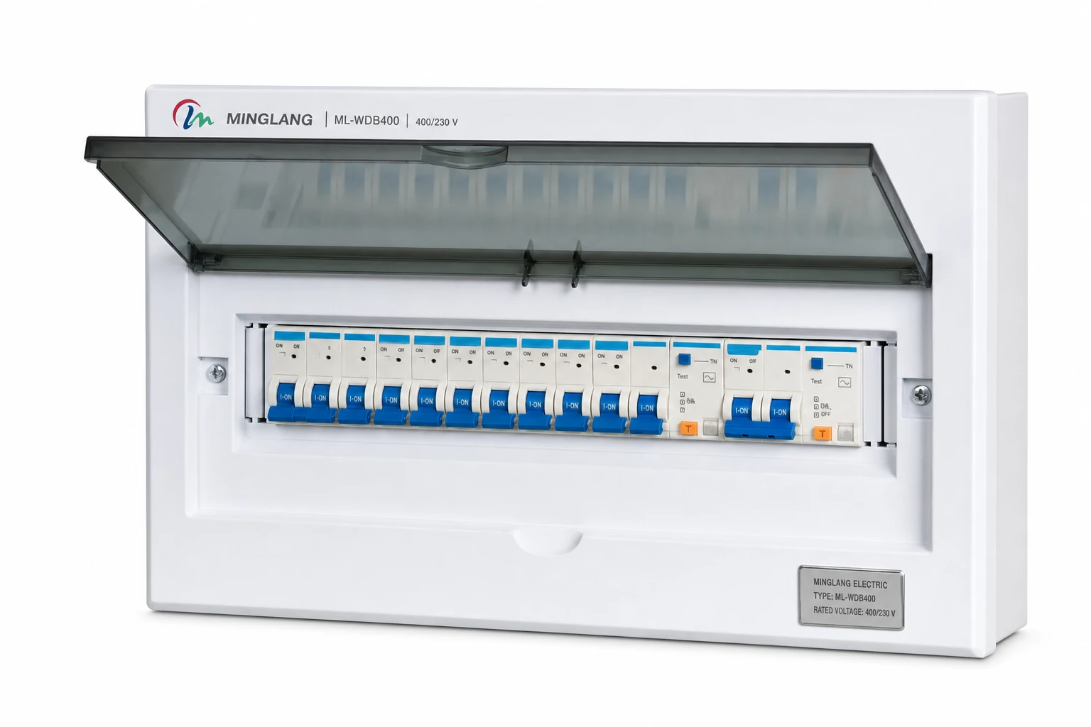 Minglang ML-WDB400 400 V wall-mounted low-voltage distribution box, single-row configuration.