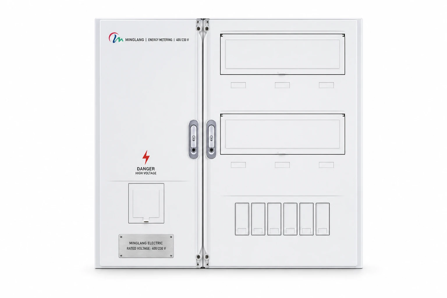 Minglang ML-MME400 400/230 V multi-meter energy-metering enclosure, white multi-window configuration.